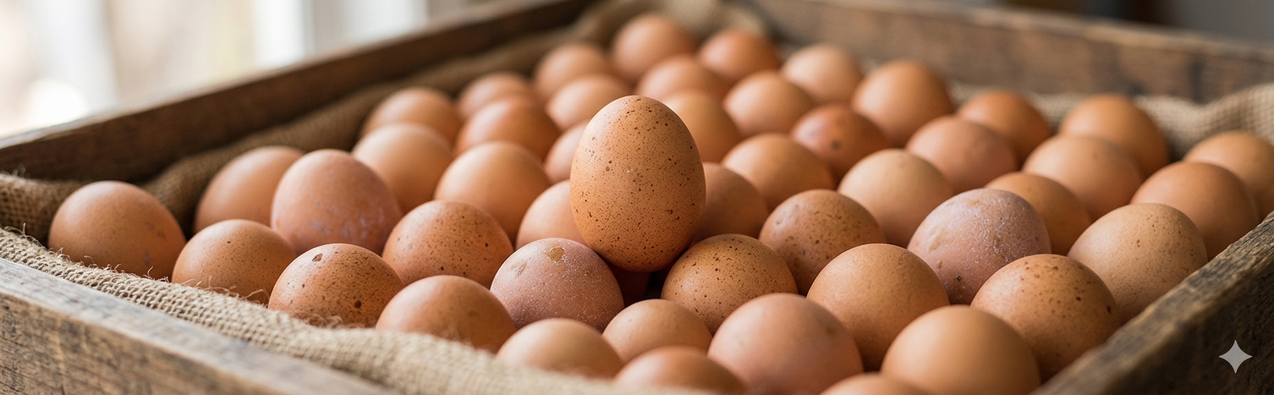 Brown eggs in an open carton